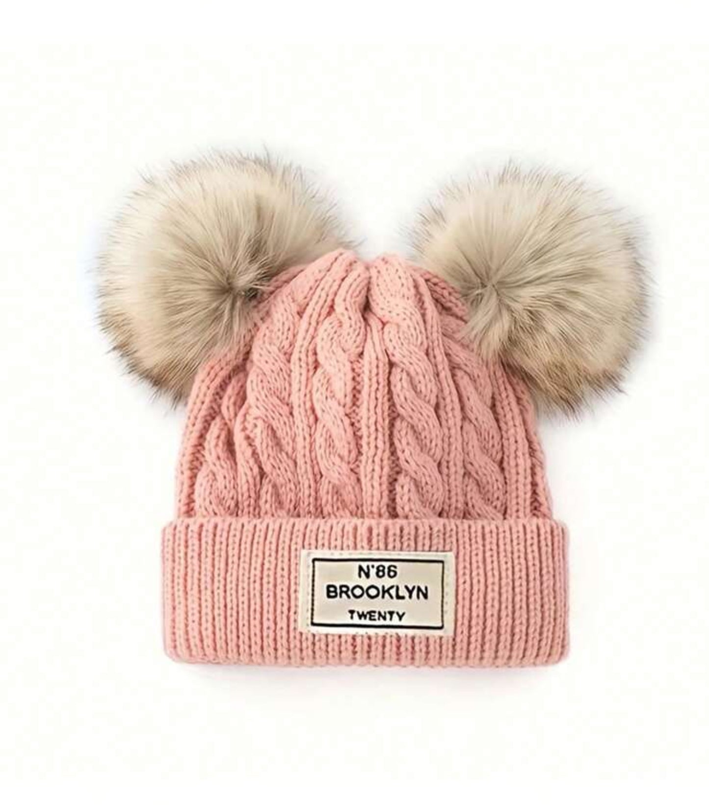 Pom Pom Knit Hat (Soft Pink)