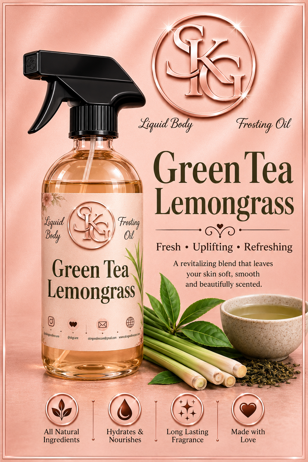 GREEN TEA LEMONGRASS Liquid Shower Body Oil(8oz)368.6g