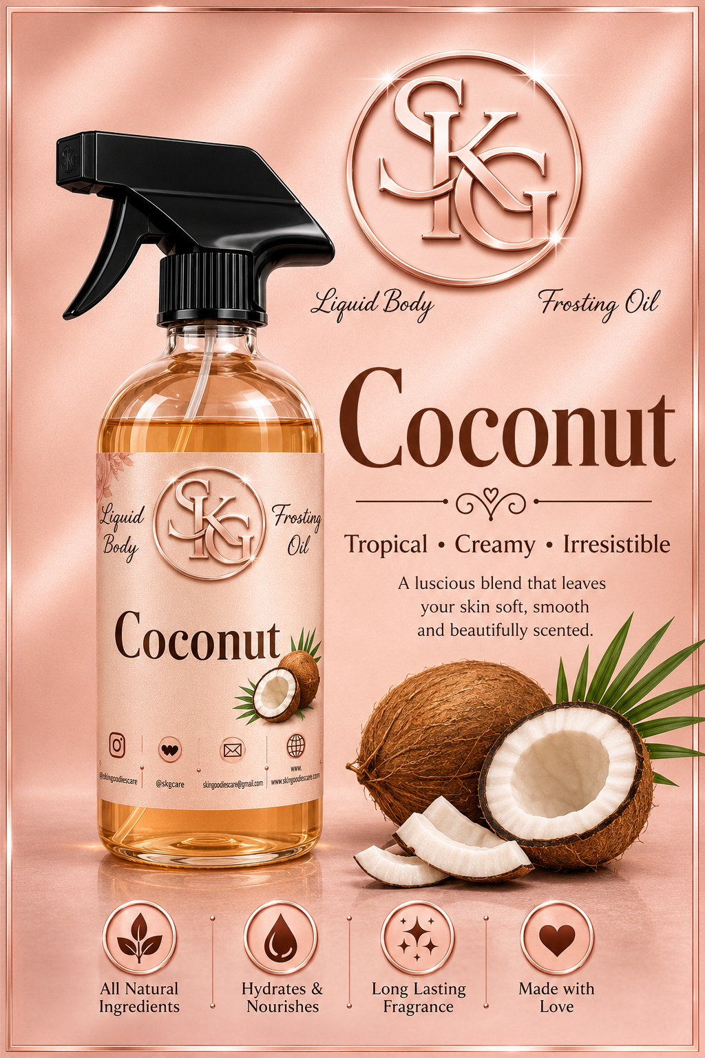 COCONUT Liquid Shower Body Oil 8oz 368.6g