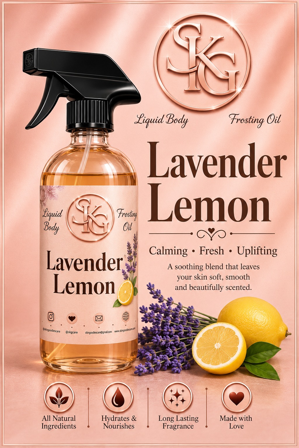 LAVENDER LEMON Liquid Shower Body Oil(8oz)368.6g