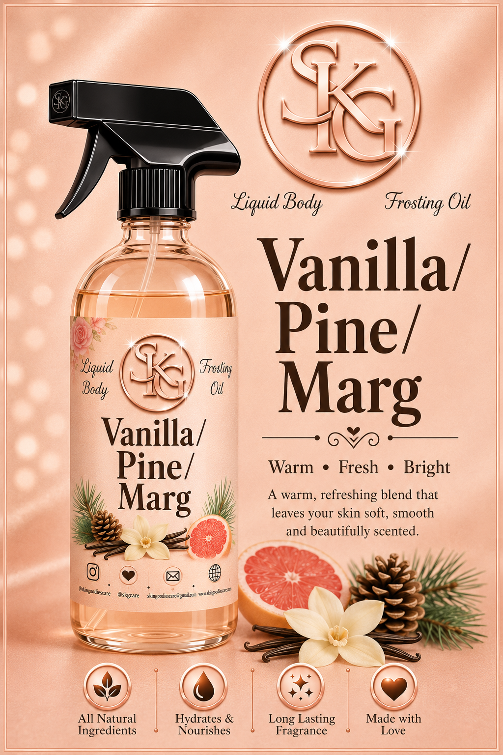 VAN/PINE/MARG Liquid Shower Body Oil(8oz)368.6g