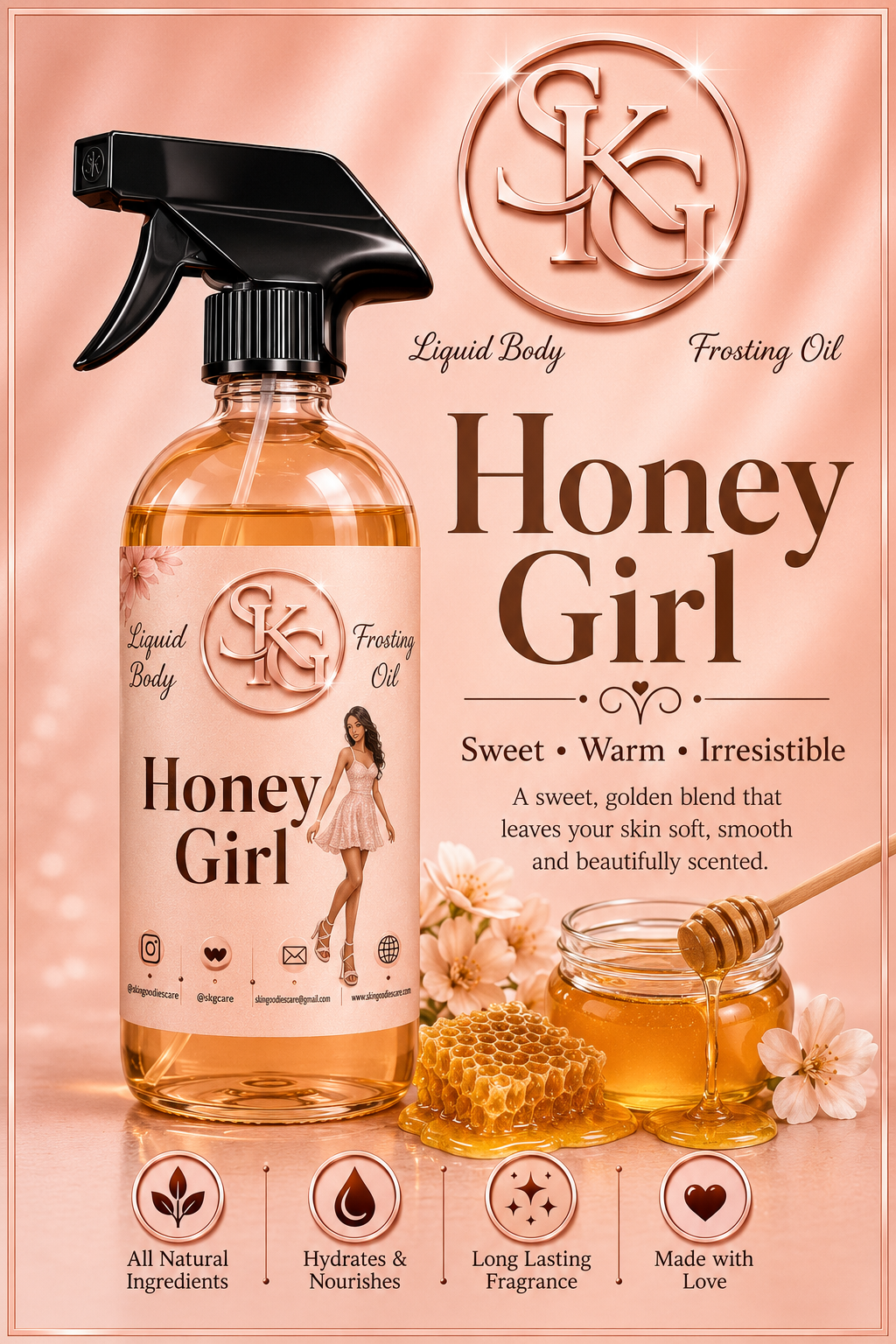 HONEY GIRL Liquid Shower Body Oil(8oz)368.6g