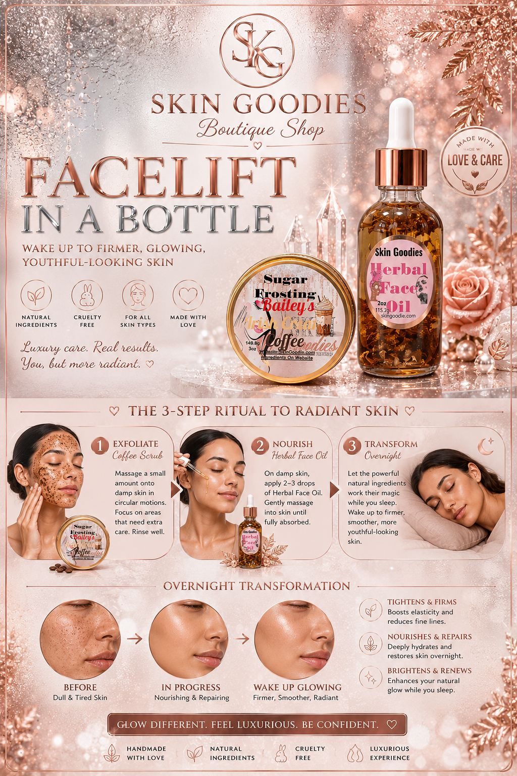 Facelift in a Bottle 2oz Bottle 3oz Jar