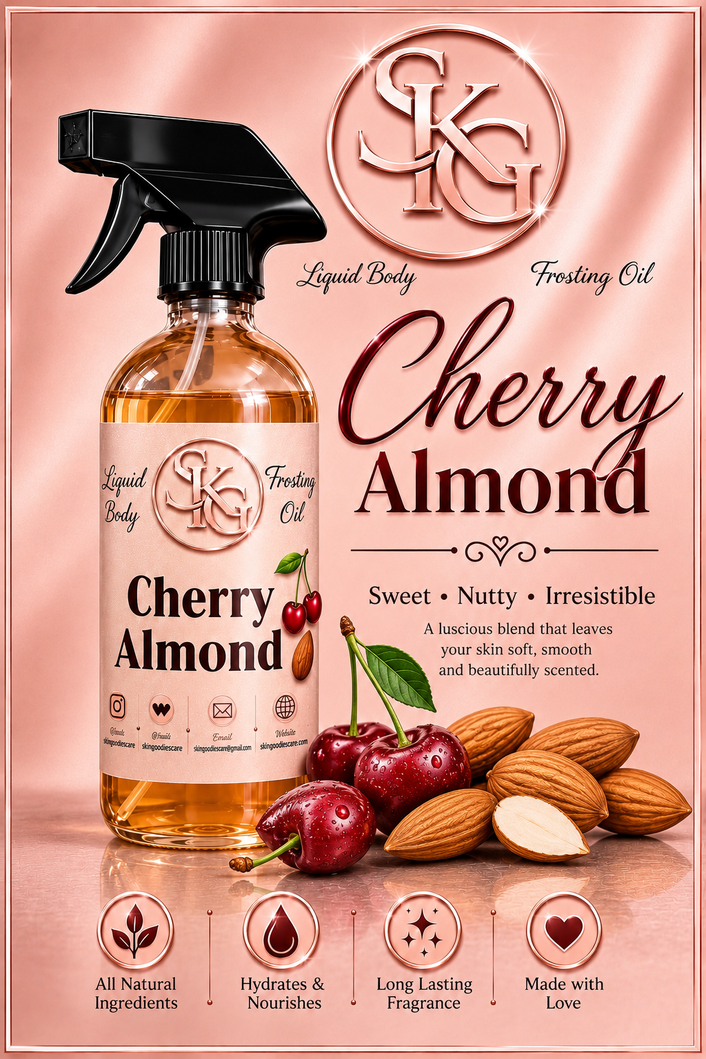 CHERRY ALMOND Liquid Shower Body Oil(8oz)368.6g